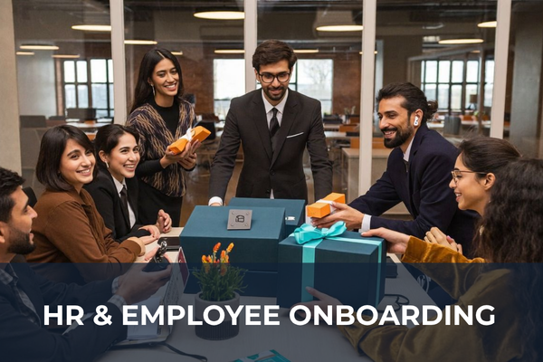 HR teams assembling employee onboarding kits