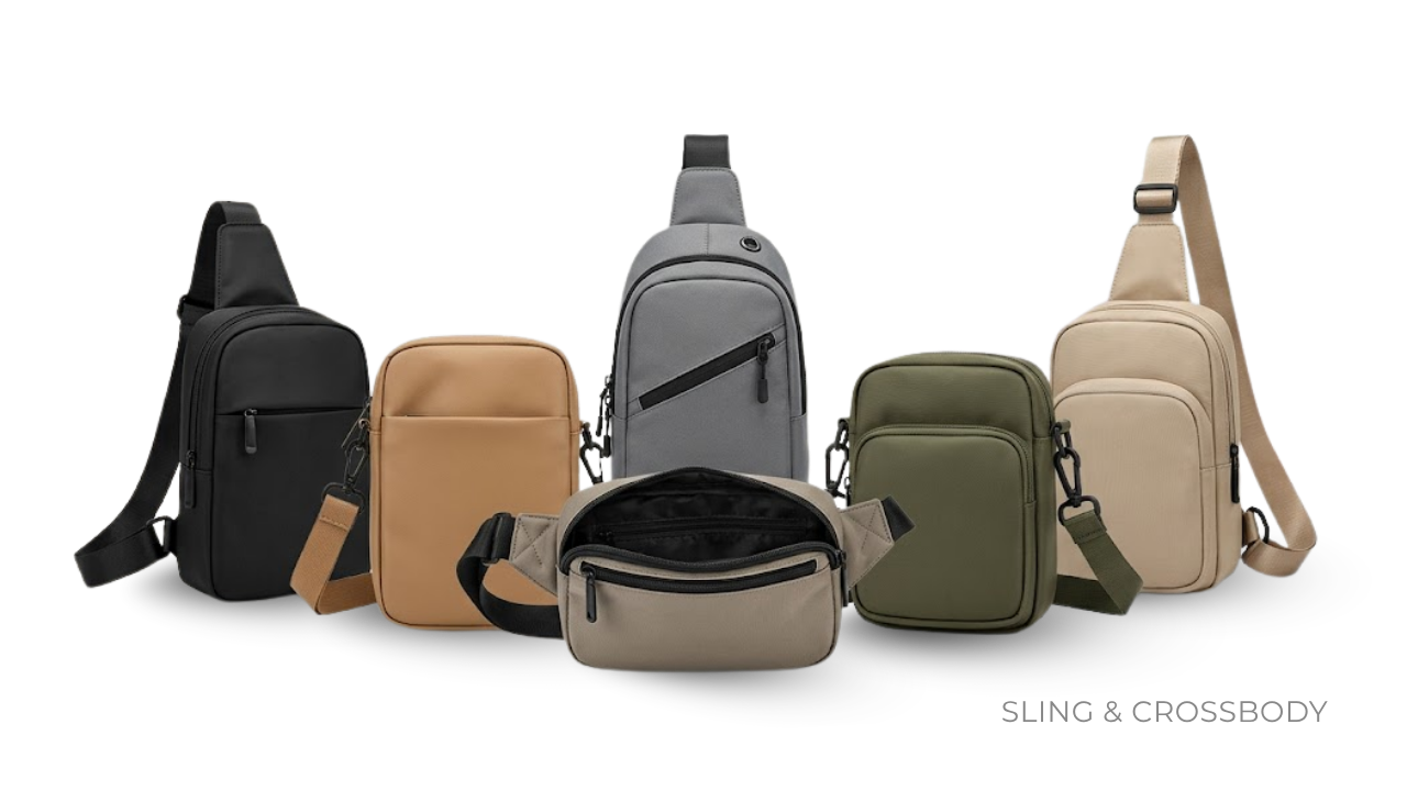 Custom sling and crossbody bags manufactured in bulk by BAGS2CROWN, Mumbai
