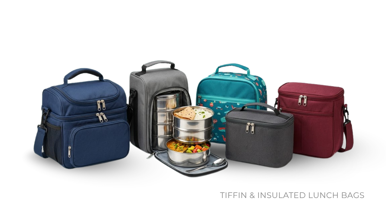 Custom tiffin and insulated lunch bags manufactured in bulk by BAGS2CROWN, Mumbai
