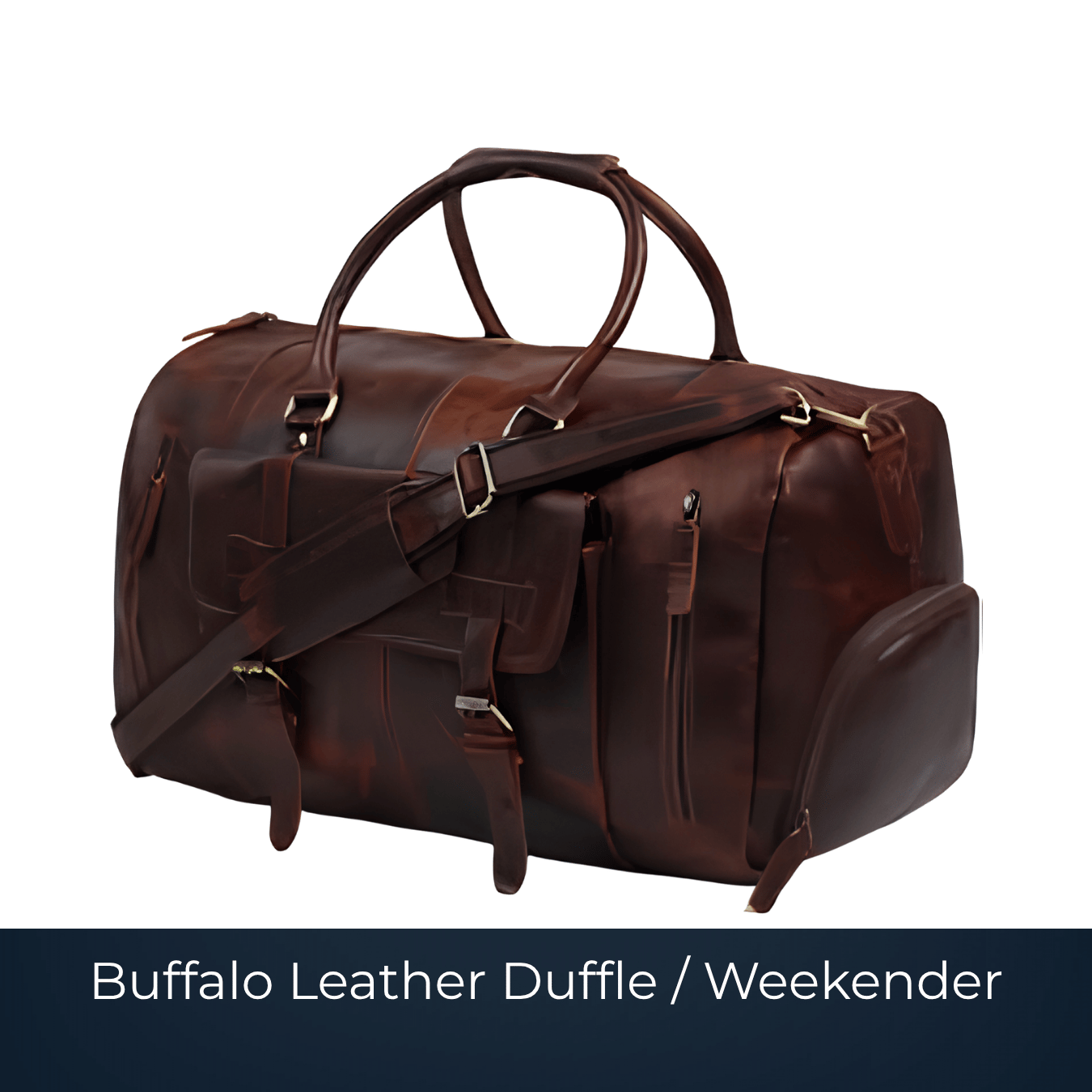 Handcrafted buffalo leather duffle weekender bag by Bags2Crown Mumbai