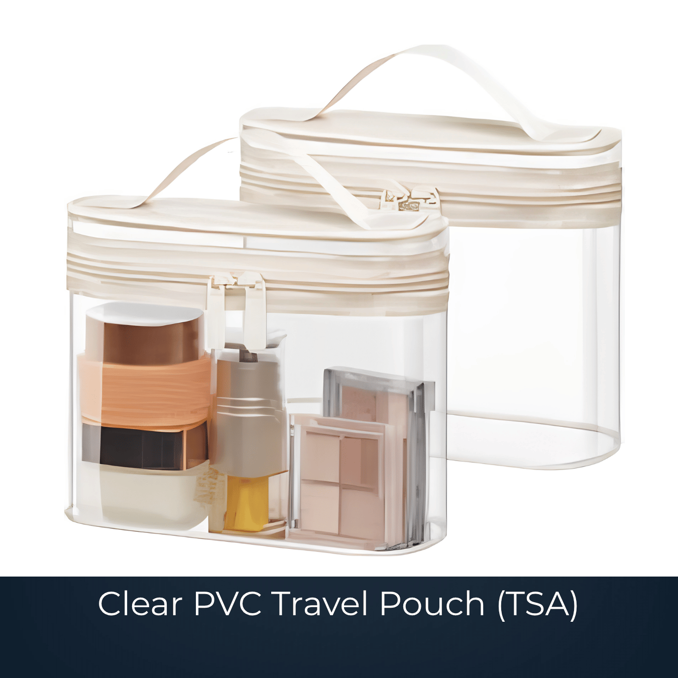 Bulk clear PVC travel pouch manufactured by Bags2Crown Mumbai