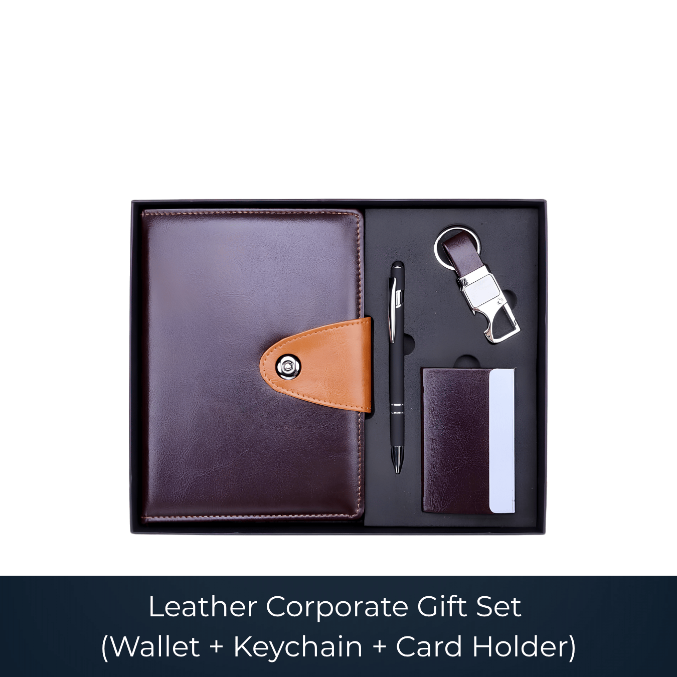 Leather wallet card holder and keychain gift set by Bags2Crown Mumbai