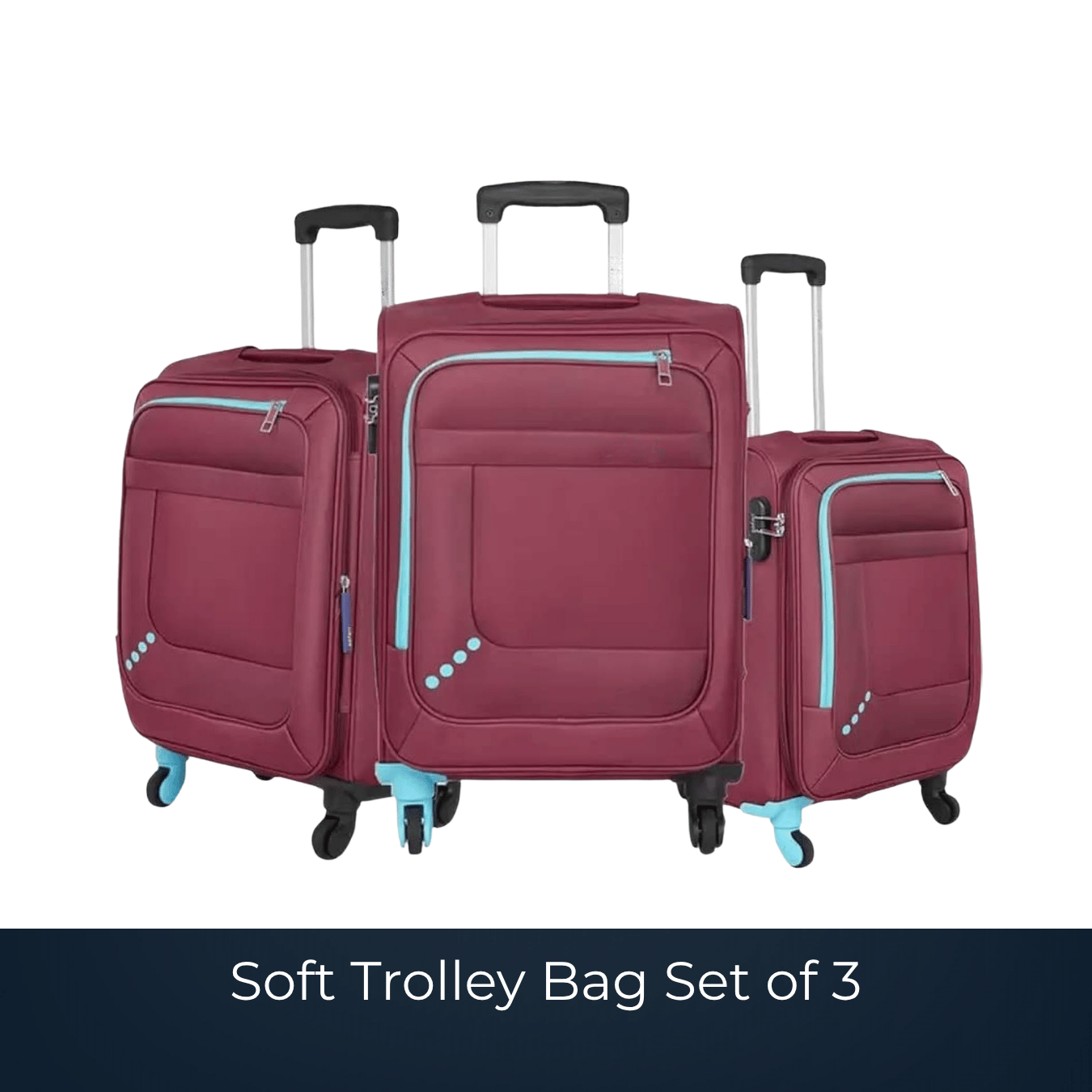 Three-piece soft trolley luggage set supplied by Bags2Crown Mumbai