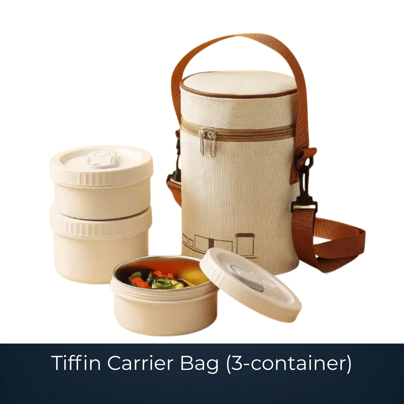 Three-container insulated tiffin carrier bag supplied by Bags2Crown Mumbai